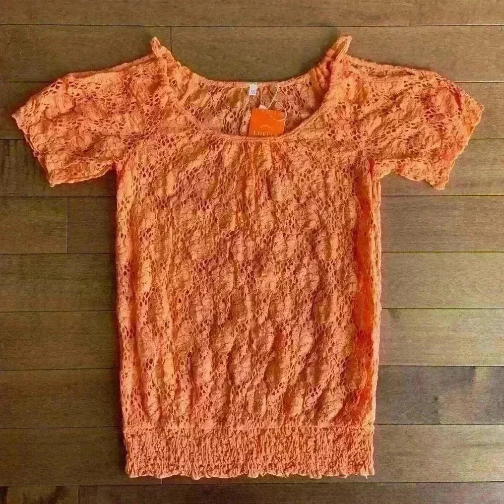 Lovely | Orange eyelet lace off-the-shoulder top size xs